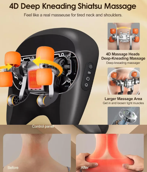 Shiatsu Neck & Shoulder Massage Pillow – Deep Kneading Heat Therapy for Pain Relief