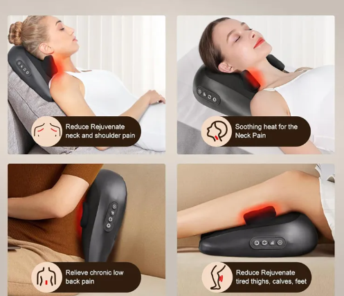 Shiatsu Neck & Shoulder Massage Pillow – Deep Kneading Heat Therapy for Pain Relief