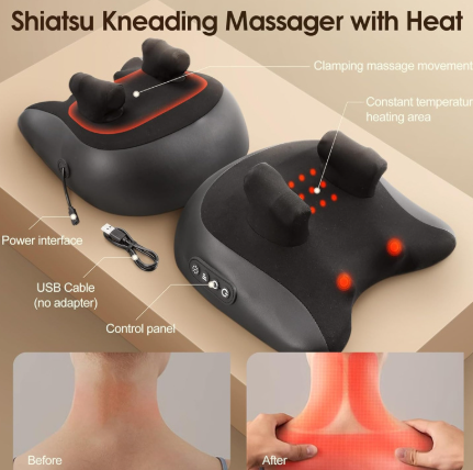 Shiatsu Neck & Shoulder Massage Pillow – Deep Kneading Heat Therapy for Pain Relief