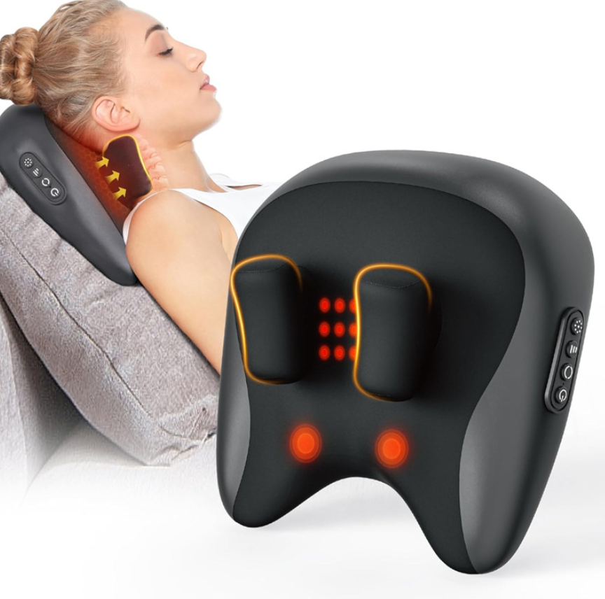 Shiatsu Neck & Shoulder Massage Pillow – Deep Kneading Heat Therapy for Pain Relief